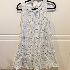 Loft Tiered Eyelet Dress Light Blue Size Small